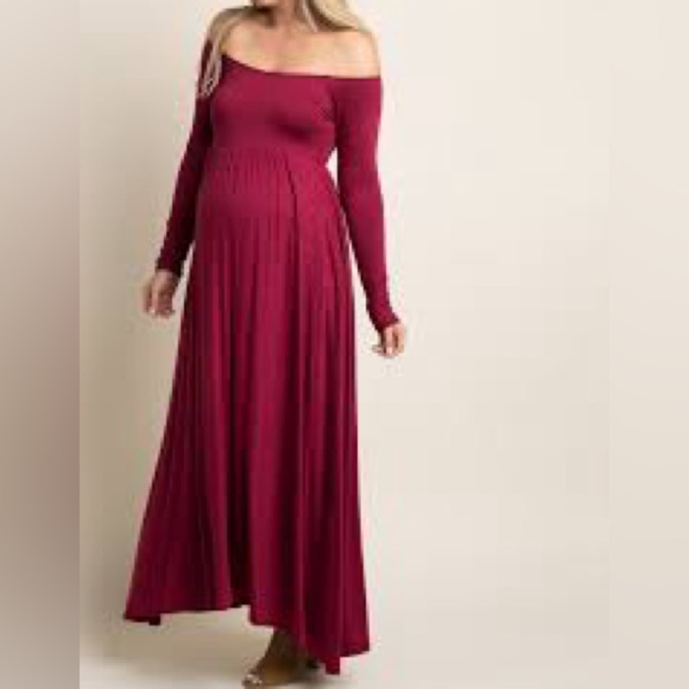 NWT PinkBlush Burgundy Off Shoulder Maternity Maxi Dress Size S